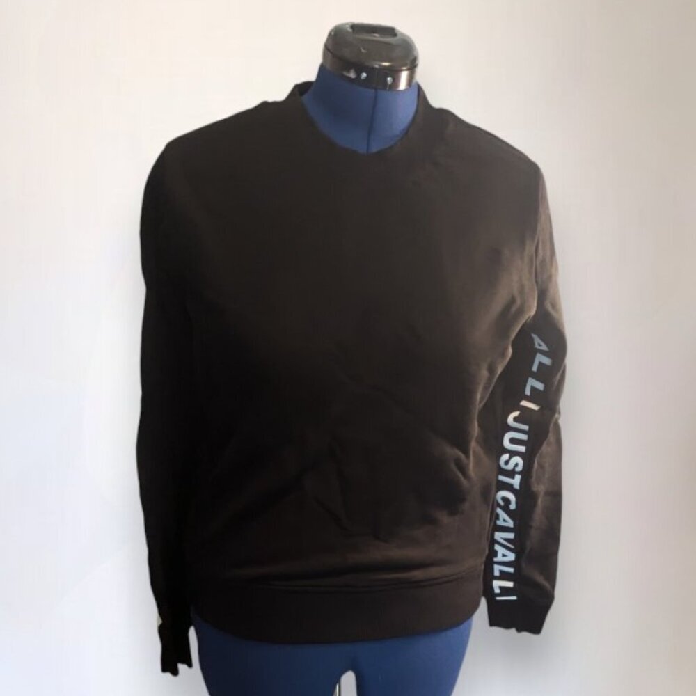 Just Cavalli Black Pullover Sweatshirt with Just Cavalli Down Arms in White SZ M